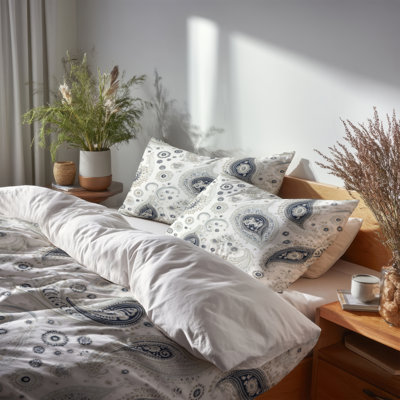 French Country Comforter Set of 6 - Transitional Grey Vintage Paisley Dreams Bedding And Throw Pillow Set