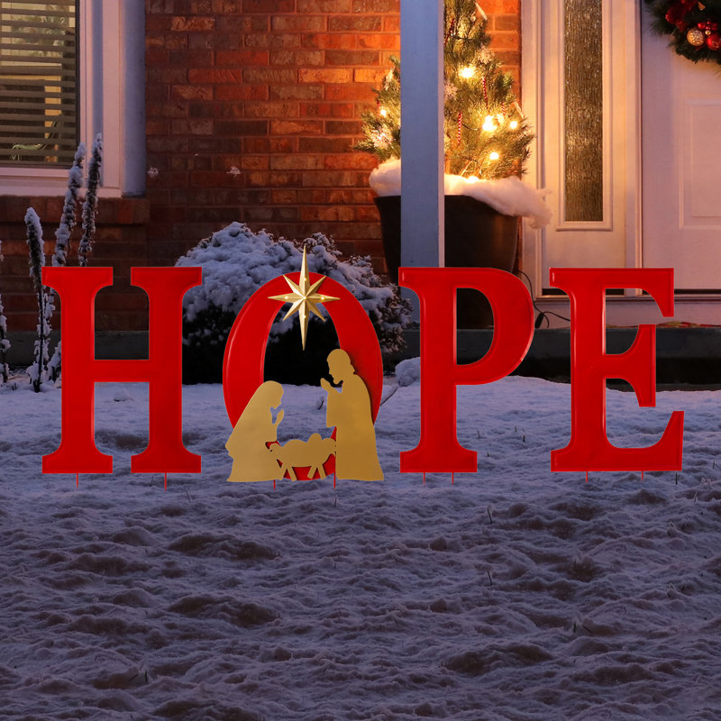 32" H LED Lighted Metal HOPE Yard Stake and Wall Decor