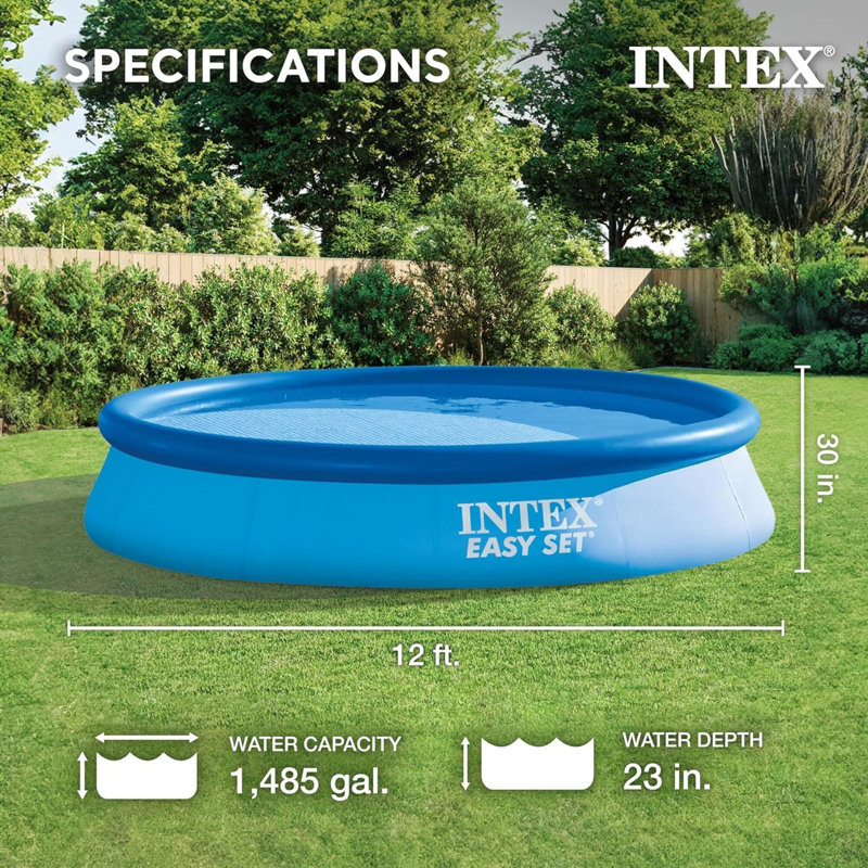 Intex: Ensemble de piscine gonflable 12 pi x 30 po avec piscine et pompe Easy Set, pompe filtrante à cartouche de 530 gal / h, 1485 gallons, jeu d'eau familial, 28131EH