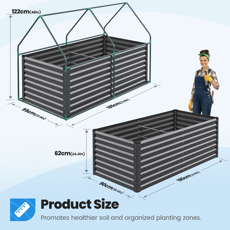  Galvanized Metal Raised Garden Bed with Mini Greenhouse Cover, 3-in-1 Large Planter Box for Gardens, Backyards & Patios, 4x3ft