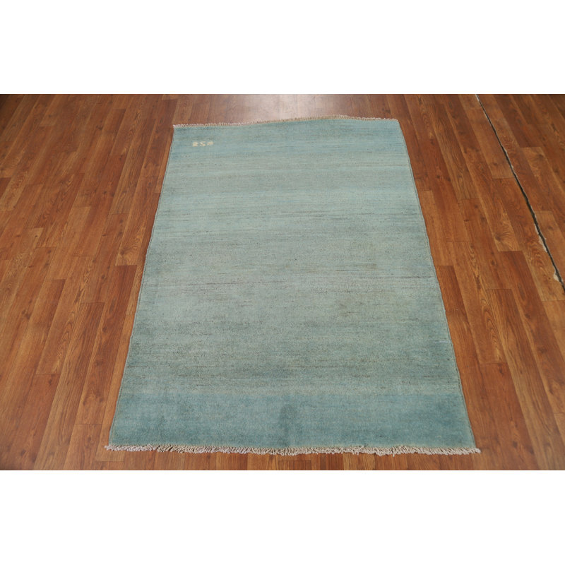 Tapis décoratif moderne vert et bleu Gabbeh 3 x 4