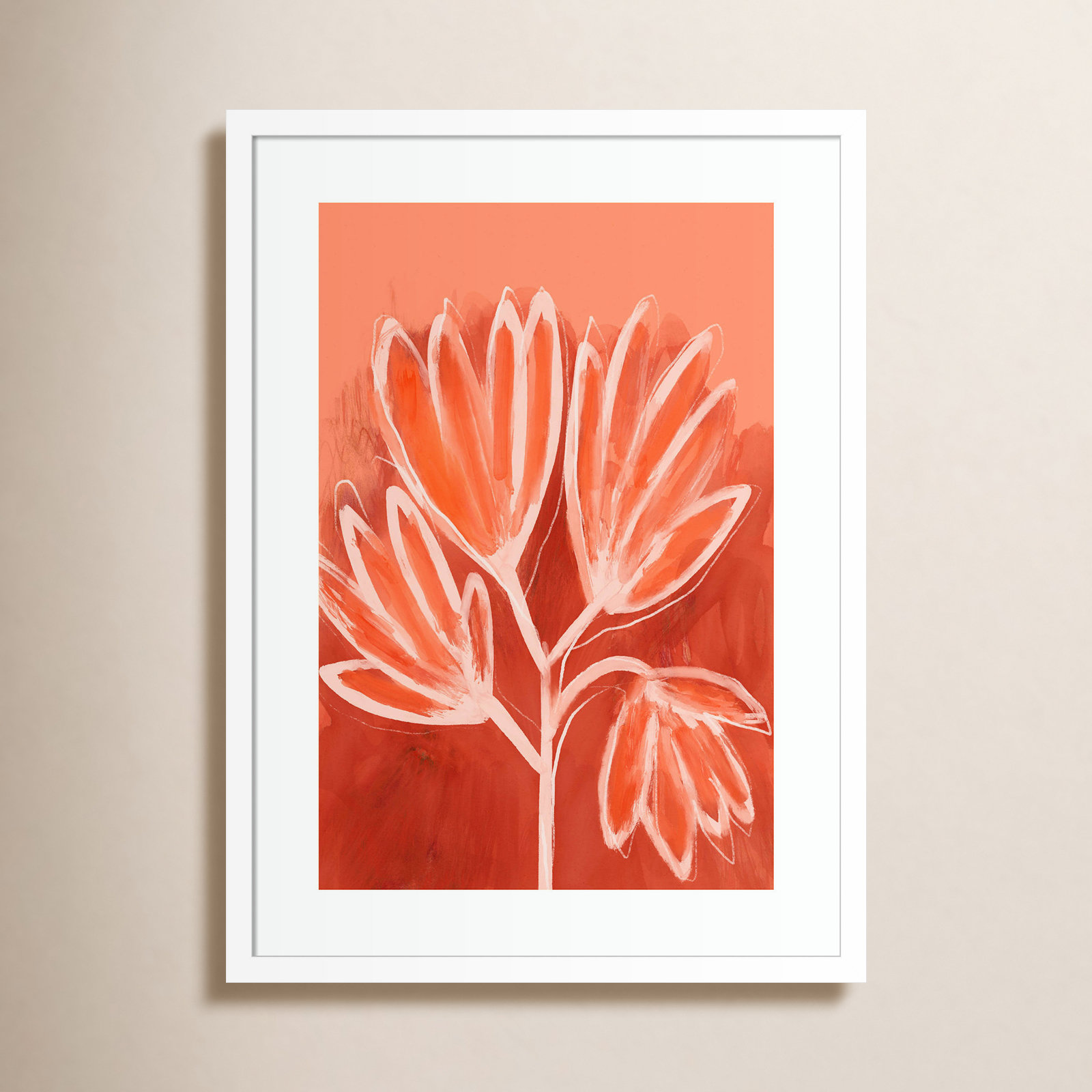 Galya "Peachy Flowers" Print by Treechild, White, 25" H x 19" W