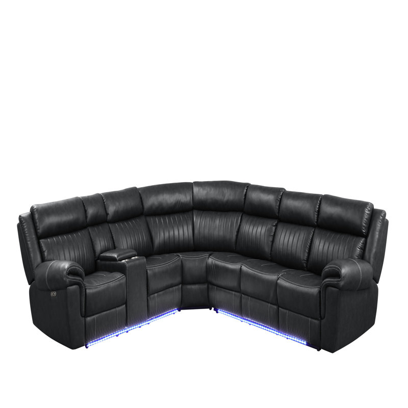 Canapé modulaire inclinable moderne en bois, Similicuir noir