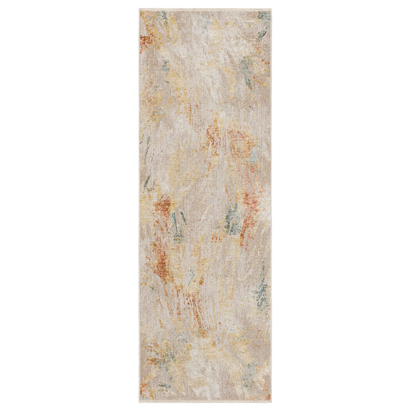 Tapis beige en polyester tissé à la machine Memento, Tapis de couloir 2 pi 6 po x 7 pi 6 po
