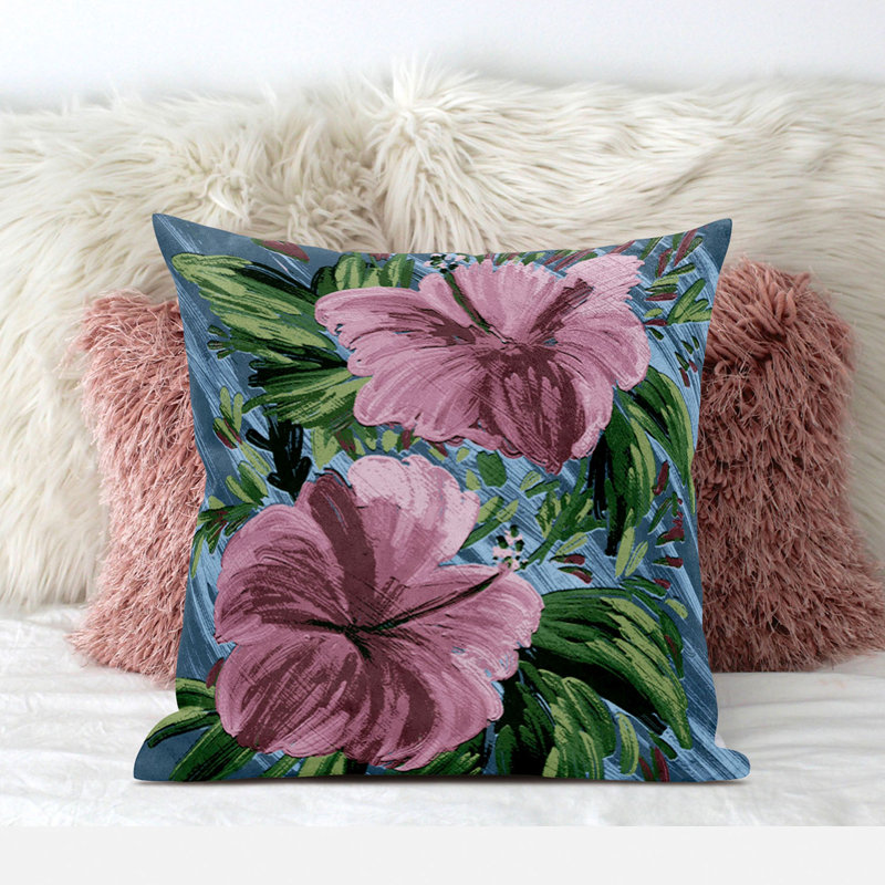 Housse et insert de coussin carré en polyester intérieur / extérieur, 26 po x 26 po, Rose / Vert / Gris