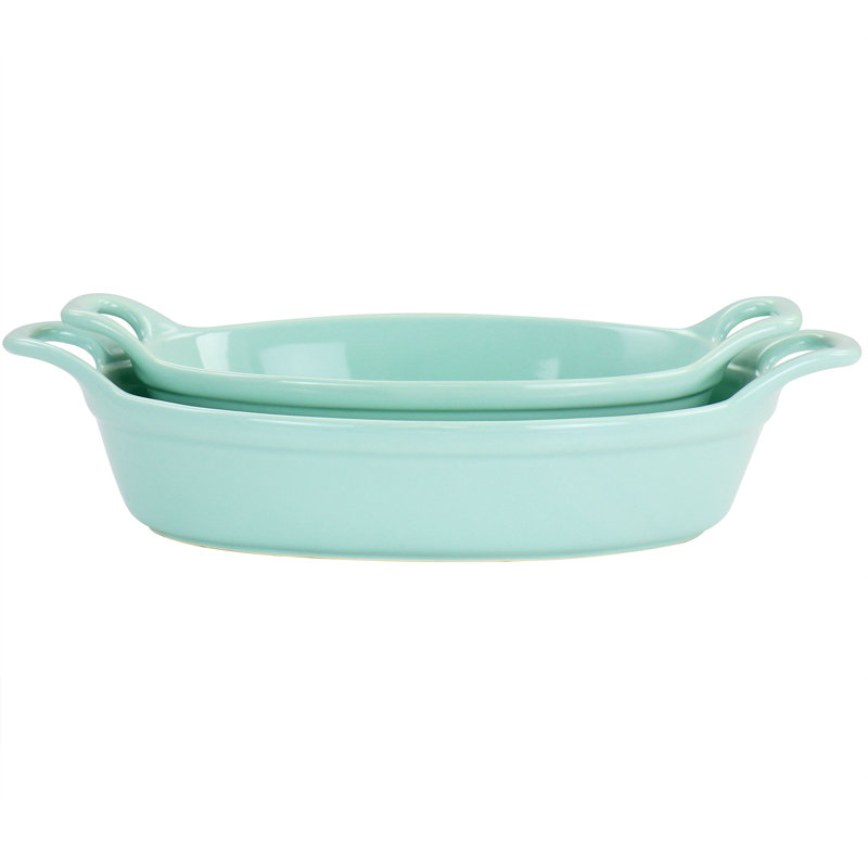Mint Green Stoneware Oval Baker Set with Handles