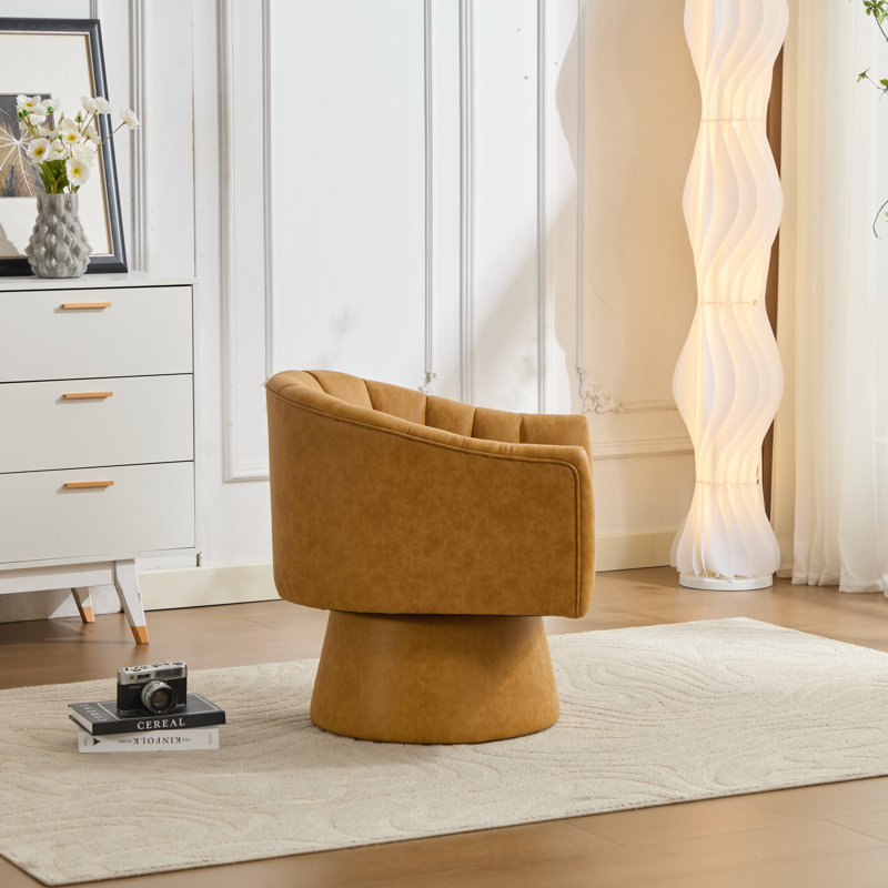 Fauteuil demi-tonneau pivotant en similicuir, Jaune
