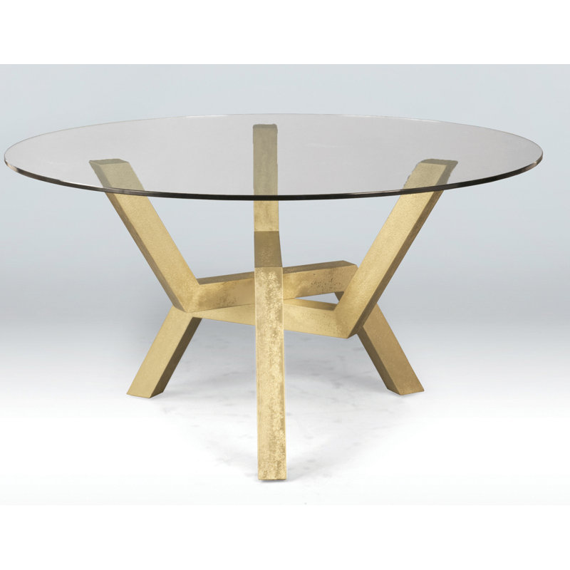 Kaira Round Glass Top Solid Wood Base Dining Table, Chocolate