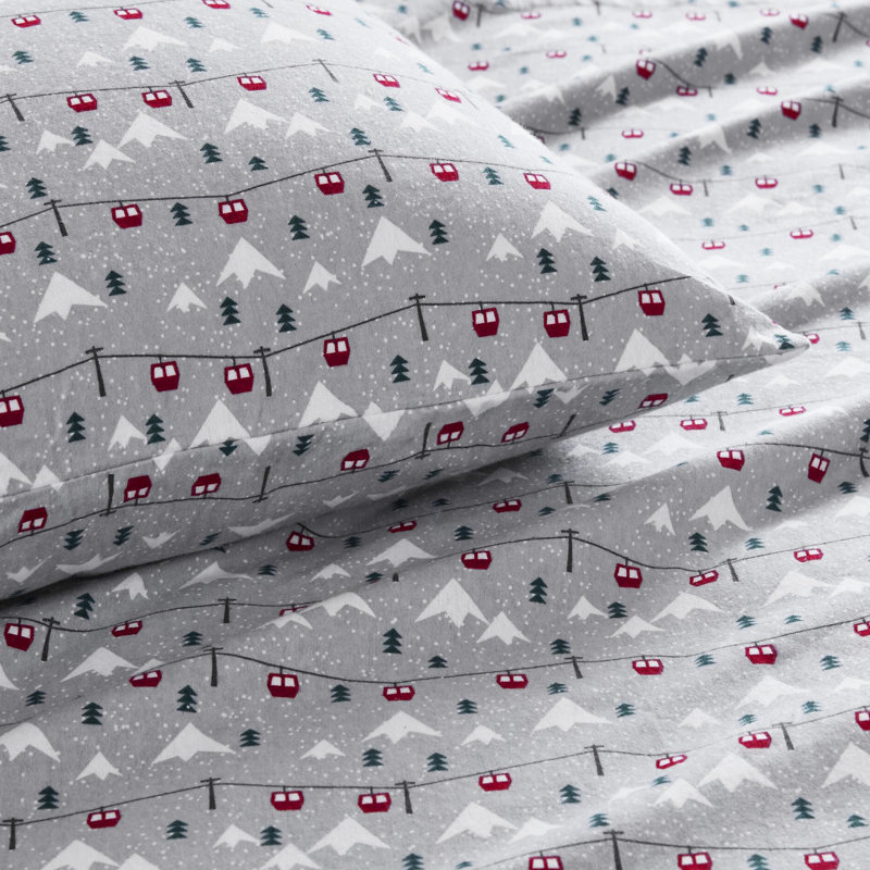 Drap-housse 4 pièces pour lit de skis 100% flanelle de coton gris