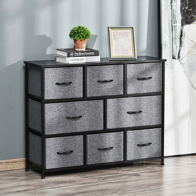 Commode 8 tiroirs, commode en tissu à 3 niveaux, unité de rangement avec structure en acier