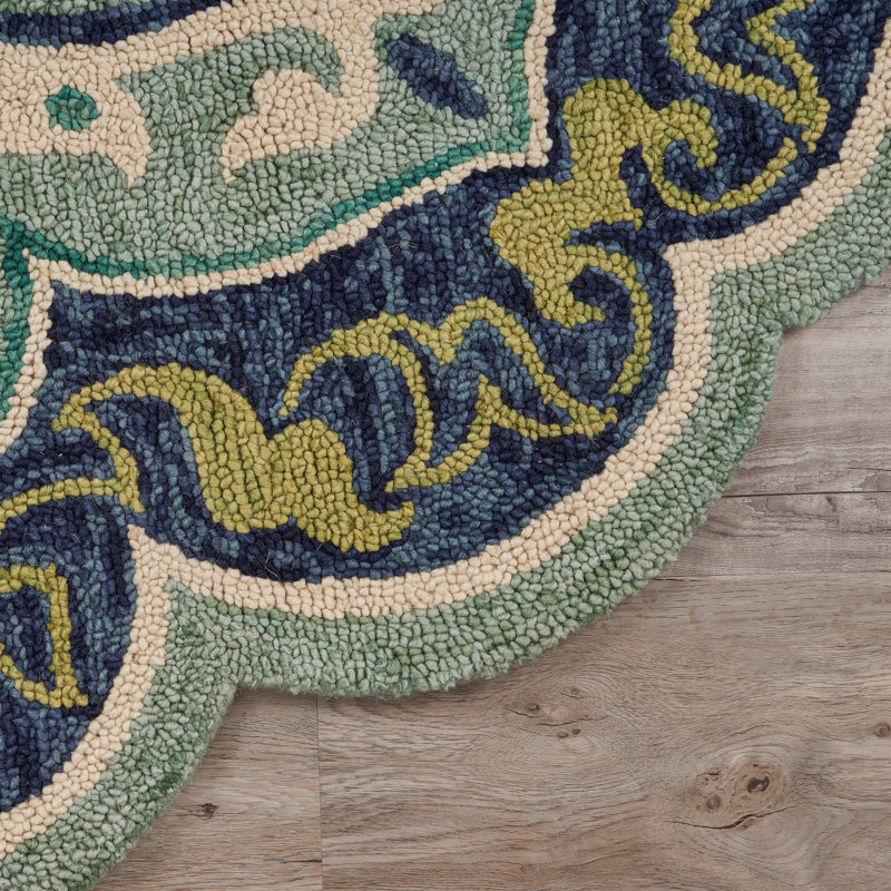 Tapis festonné 100% laine Cementon, Rond 5 pi