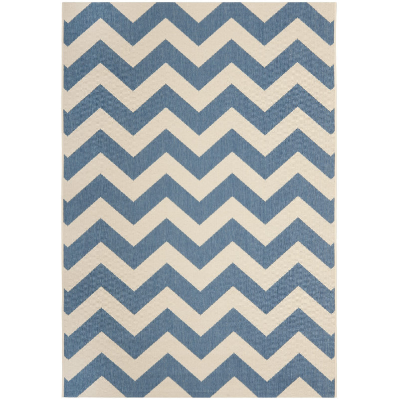 Arneshia Chevron Blue/Beige Indoor / Outdoor Area Indoor/Outdoor Area Rug, Rectangle 9' x 12'