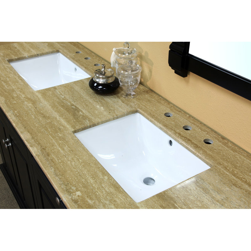 Ensemble de meuble-lavabo double 62 po Lombardi, Ébène, Travertin