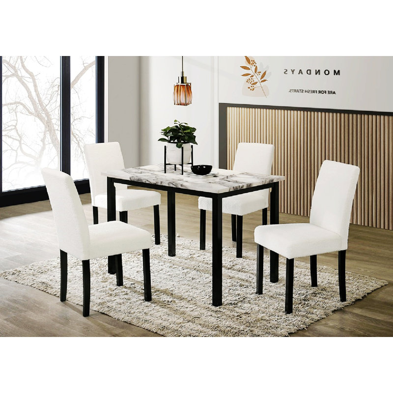 Chaises en tissu de laine unie avec dessus en marbre et chaises rembourrées