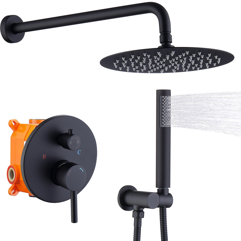 Shower System Shower Faucet Combo Set Wall Mounted With 10" Rainfall Shower Head And Handheld Shower Faucet, With Brass Valve Rough-In