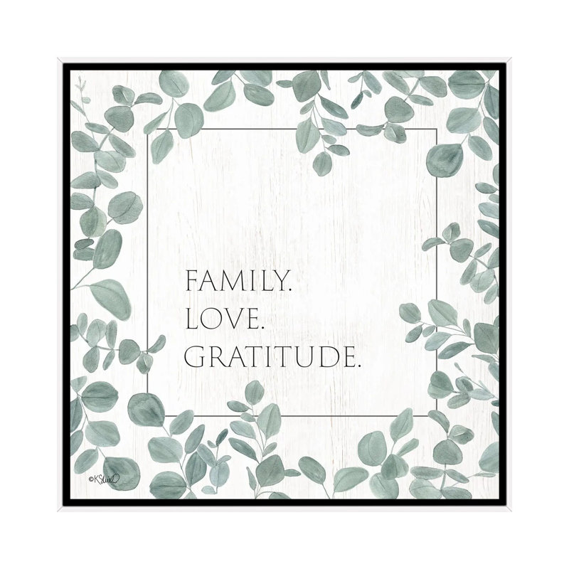 Family Love Gratitude Eucalyptus by Kate Sherrill - Print on Canvas, 45.72 cm H x 45.72 cm W, White Floater Frame
