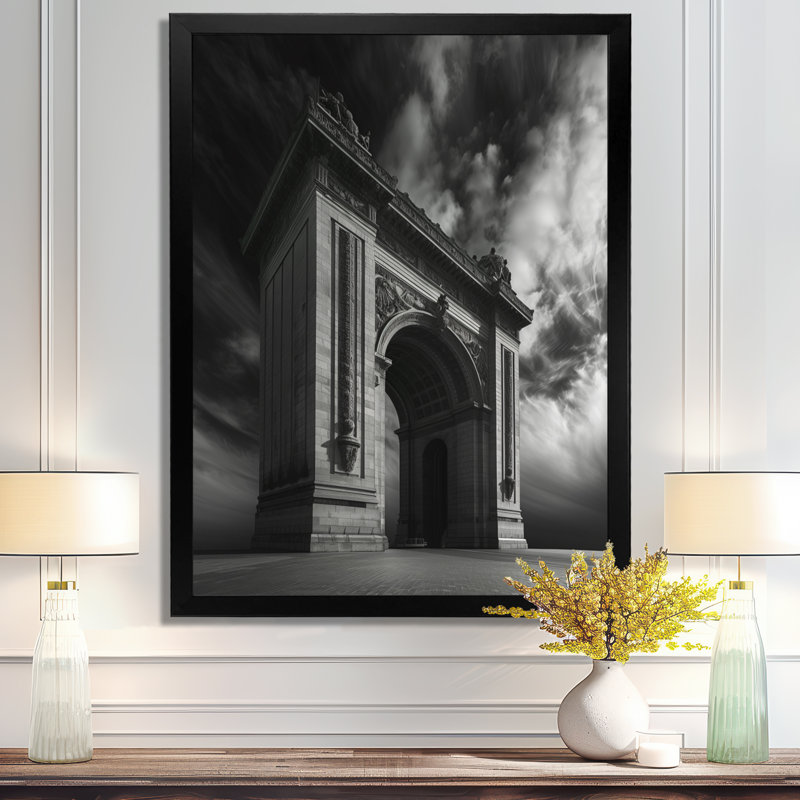 Monochrome Grey Paris Storm Architectural - Monuments Wall Decor, No Frame, Metal, 24" H x 32" W