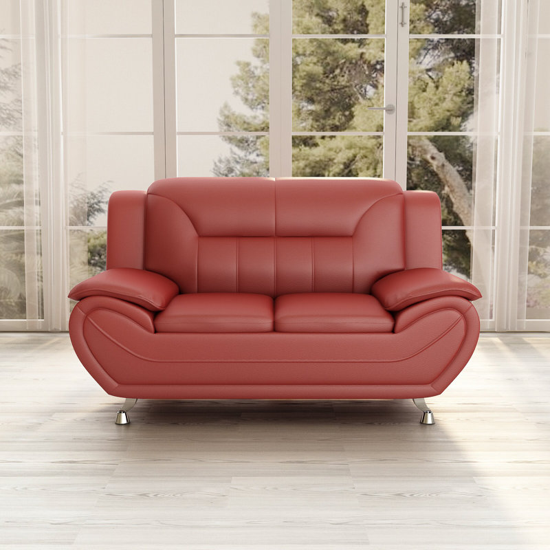 61'' Faux Leather Loveseat, Red  Faux Leather