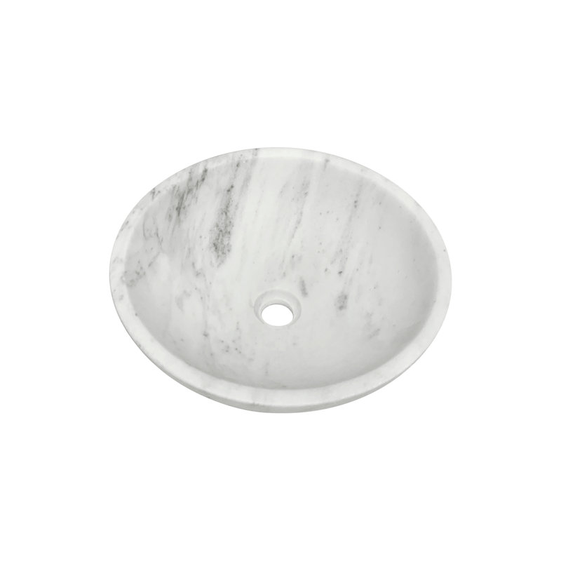 White Natural Marble Bathroom Vessel Sink, White