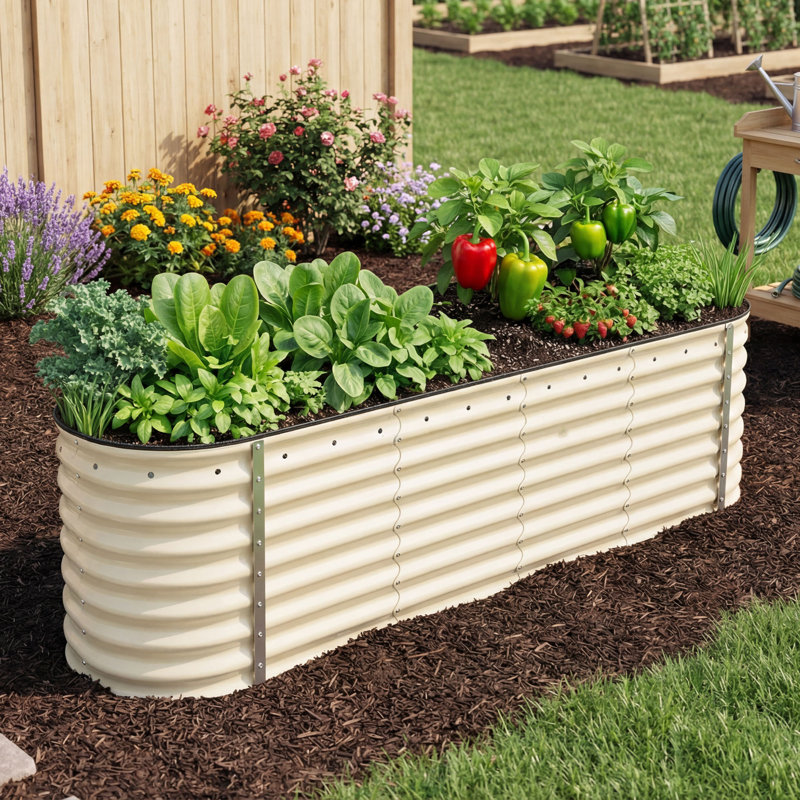 Lit de jardin surélevé en métal Beyhan, Blanc, H 24 po x l 96 po x P 24 po