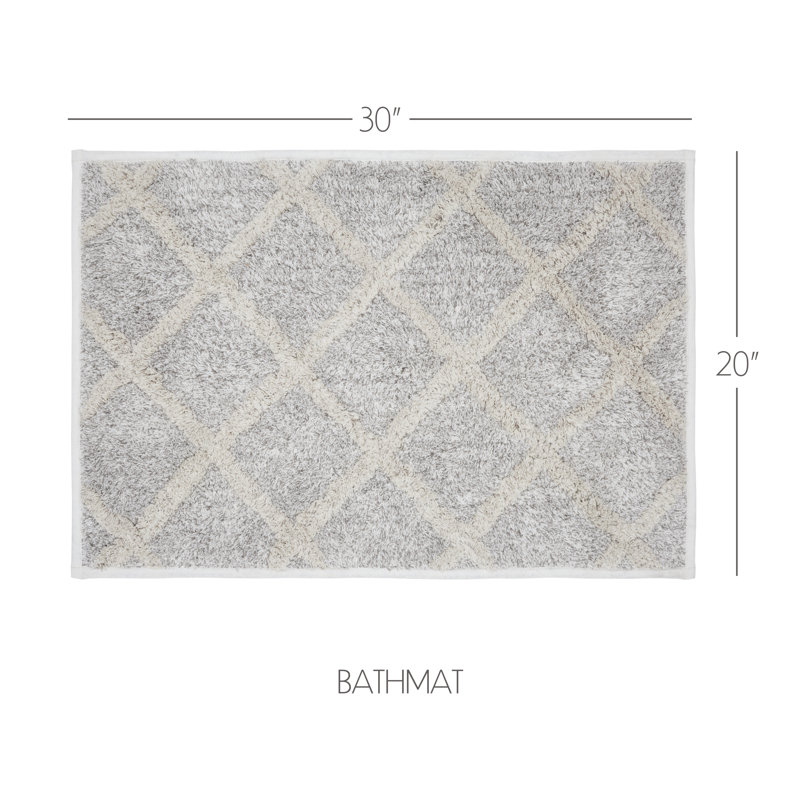 Oatmeal Tan Cotton Bath Mat with Geometric Pattern, 20x30