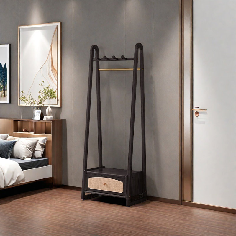Ash Wood Coat Rack with Storage, Burlywood