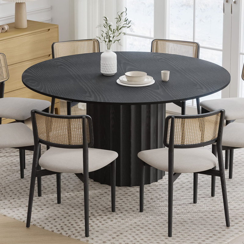 Solid Wood Dining Table Round Pedestal Kitchen Table, Black, 30”H x 60”L x 60”W