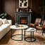 Ensemble de 2 tables basses rondes gigognes, table d'appoint effet marbre avec pattes réglables pour l'intérieur et l'extérieur-136084056-136084057