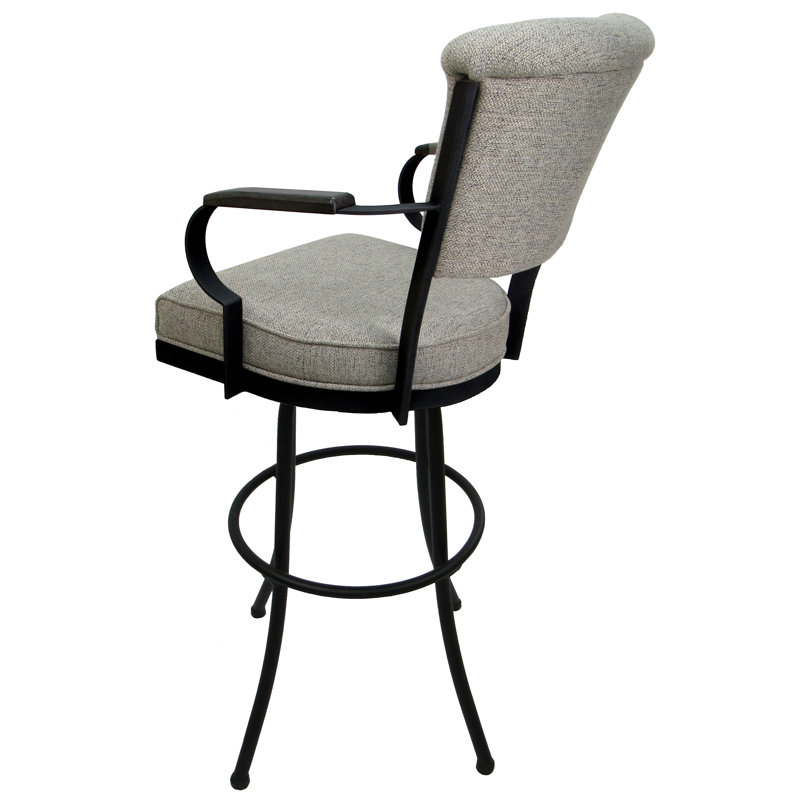 Très grand tabouret en métal de 34 po avec accoudoirs en bois Louis Miami - base Noam - frêne Portwood, Noir