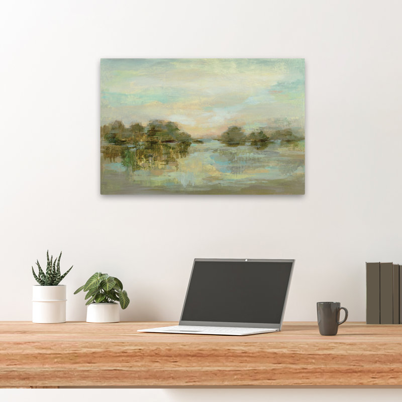 Dreamy Lake Green - abstrait bleu brun gris, H 24 po x l 16 po