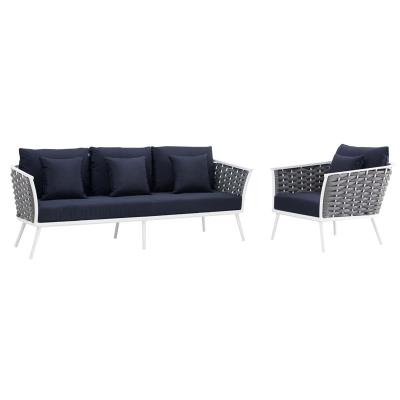 Ensemble de canapé modulaire d'extérieur en aluminium 2 pièces Stance, Bleu marine