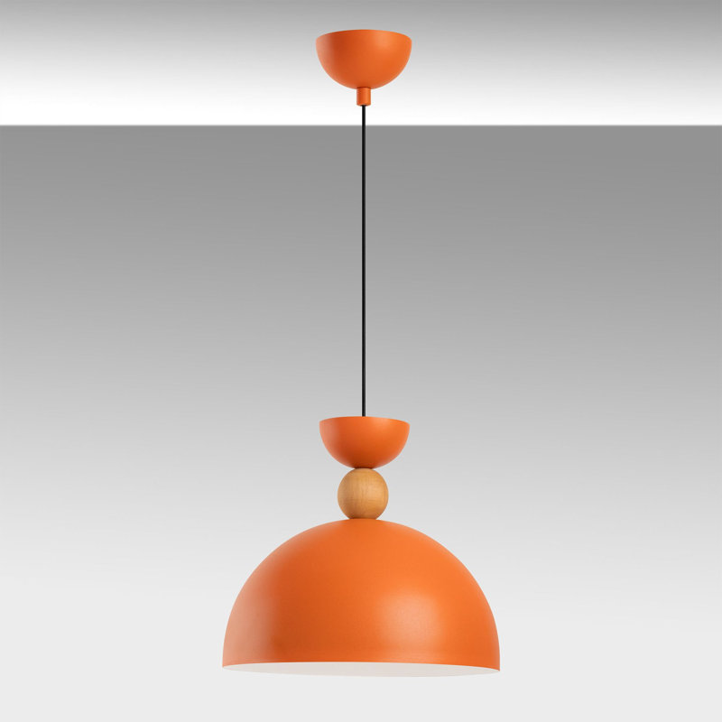 Lustre réglable élégant, structure en métal, finition orange et chêne | Diamètre de 11,8 po x H 5,9 po (capuchon) | Hauteur totale: 12,2 - 43,7 pouces | 1 x douille E27, 40 W maximum (ampoule non incluse) | Éclairage élégant pour la maison et le bureau