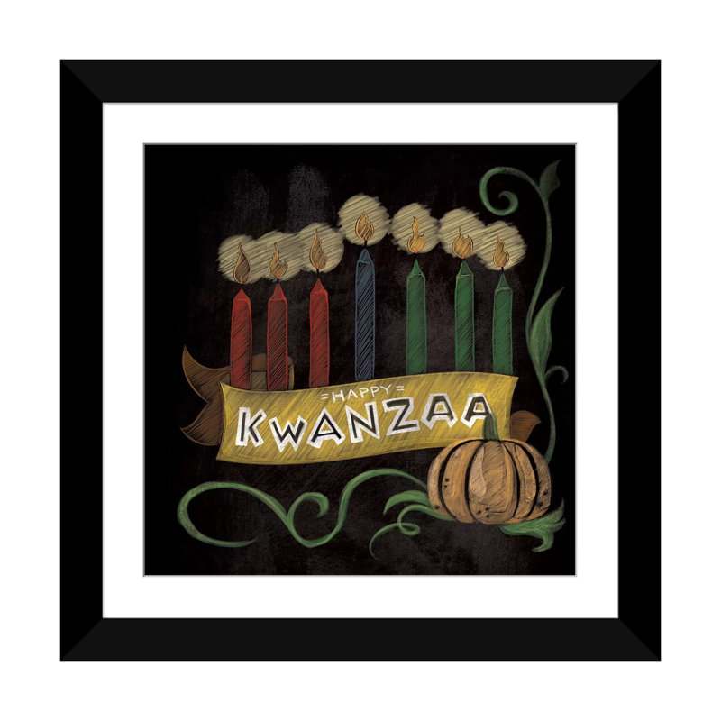 « happy kwanzaa », impression sur toile tendue, H 24 po x l 24 po x P 1 po, Papier beaux-arts encadré noir, Blanc