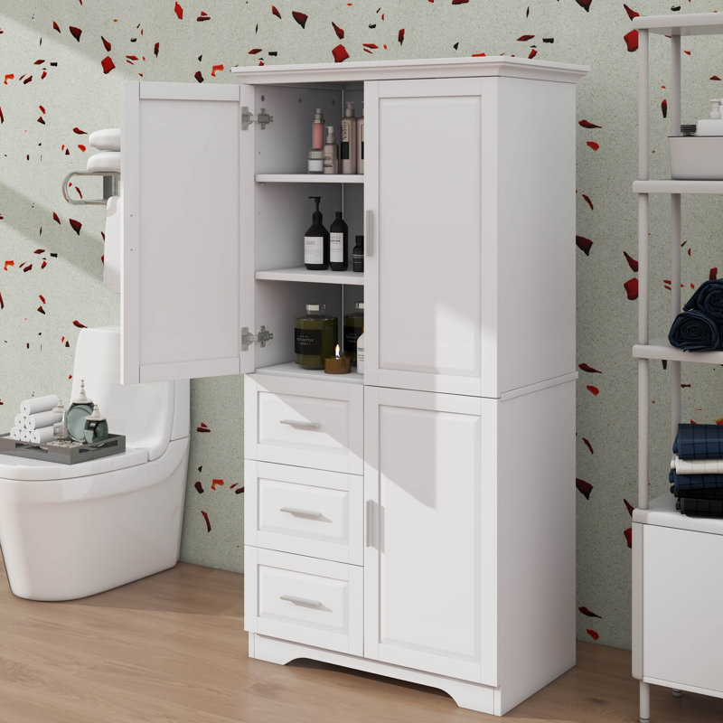 Armoire de rangement haute et spacieuse avec tiroirs et portes, Blanc