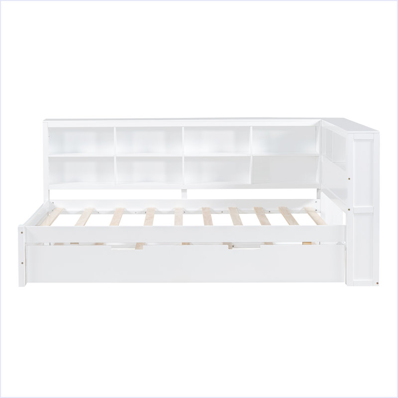 Daybed With Storage Shelf And USB Charging Ports, White, Twin
