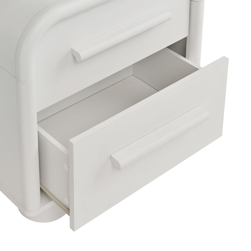Table de chevet 2 tiroirs Rayshawn, Blanc mat
