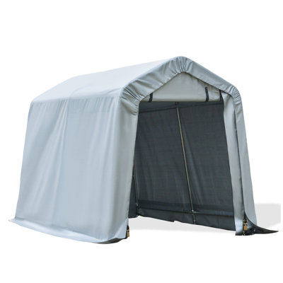 6' X 8' Carport Portable Garage, Heavy Duty Storage Tent, Patio Storage Shelter W/ Anti-UV PE Cover And Double Zipper Doors, For Motorcycle Bike Garden Tools, Light Gray