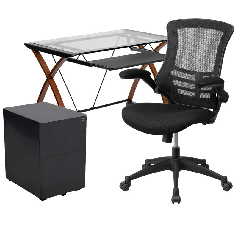 Berezinsky 3 Piece Glass Computer Desk Office Set