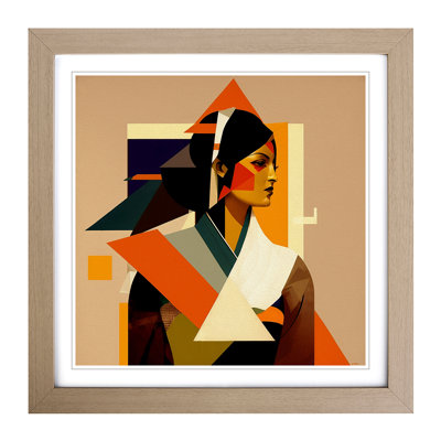 Indian Woman Suprematism - Single Picture Frame Print on Wood