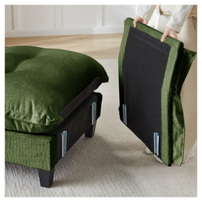 Canapé modulaire 77 po en forme de L en chenille verte avec repose-pieds et canapé modulaire 2 places pour le salon
