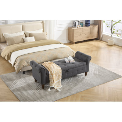 Banc de rangement avec repose-pieds de 63 po pour grand lit avec accoudoirs roulés