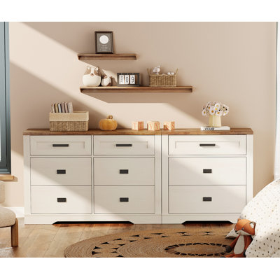 Laziza Modern Farmhouse Wooden Dresser Combo With 9 Drawers For Kids
