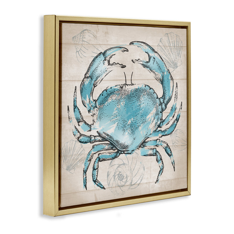 Art mural rétro sur toile flottante, gris crabe, dessiné par Conrad Knutsen, Cadre flottant métallique doré