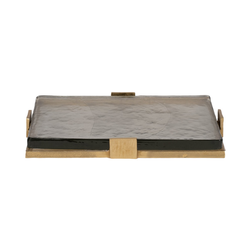 Decorative Glass and Metal Accent Tray for Ottoman Decor - Modern Home Decor Tray for Coffee Table, Jewelry, Kitchen, or Trinket Tray - 19", Gold