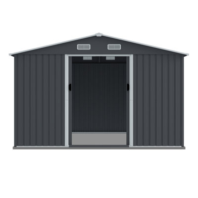 Maison de rangement extérieure robuste en métal 8 pi x 10 pi avec portes coulissantes et évent pour cour, patio, pelouse - pouvant accueillir des vélos, équipement grand jardin de ventilation de 8 x 10 outils, entreposage de tondeuses à gazon,