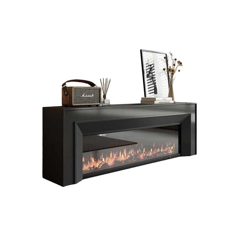 Black Solid Wood TV Cabinet Fireplace, 23.62" H x 70.87" W x 12.6" D, Black