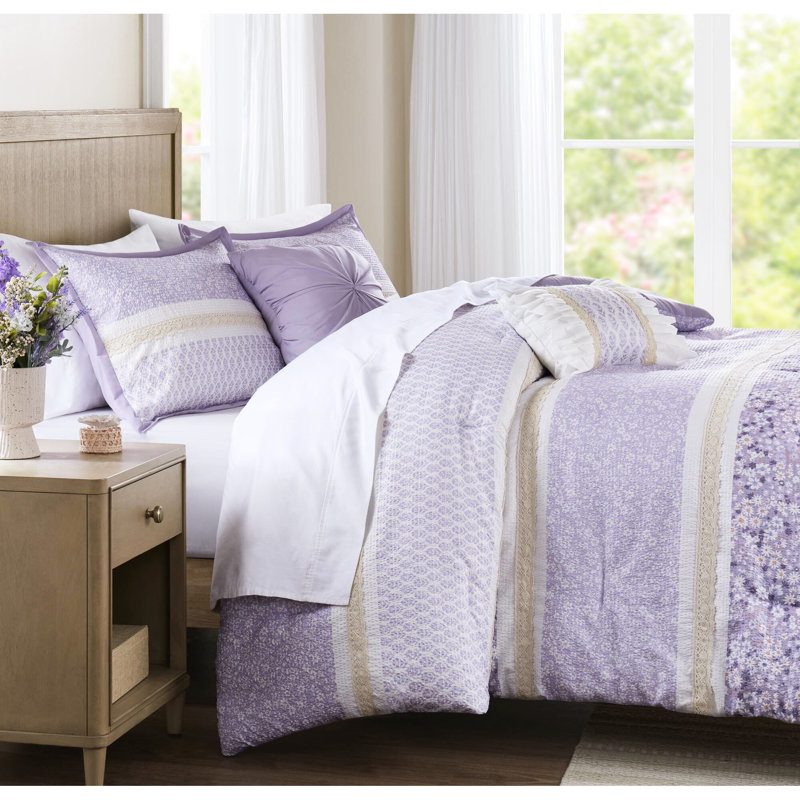 Courtepointe Seersucker avec jeté - Design, microfibre imprimée et apparence, Édredon de grand lit + 4 pièces additionnelles