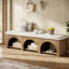 Banc de 63 po pour le hall d'entrée rembourré, banc de ferme à 2 niveaux avec tablette de rangement, repose-pieds rembourré pour la chambre à coucher, le couloir, le vestibule,