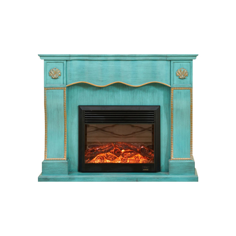 Black Solid Wood Electric Fireplace, Blue