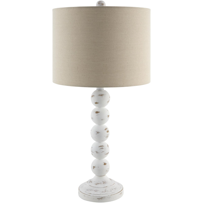 Elaine Table Lamp, Antiqued White, Beige, 27" H x 13" W x 15" D